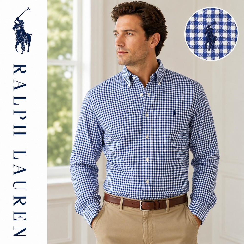 Ralph Lauren Blake Button Down Shirt  Mens M Navy White‎ Gingham Plaid Cotton
